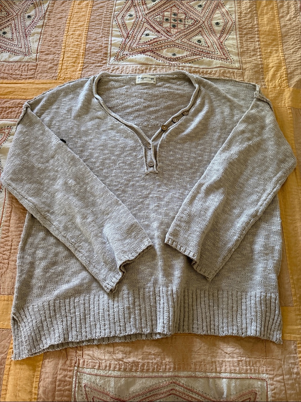 Light Beige Henley Overwized Knit Sweater